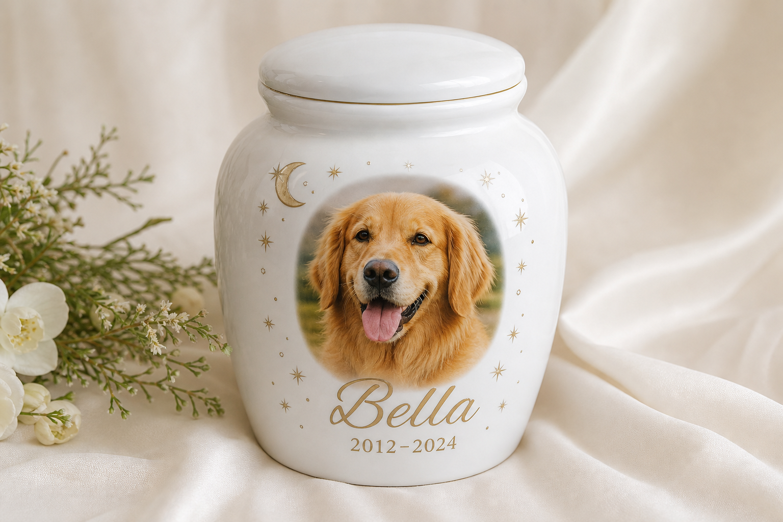 Lune Paws ceramic photo urn