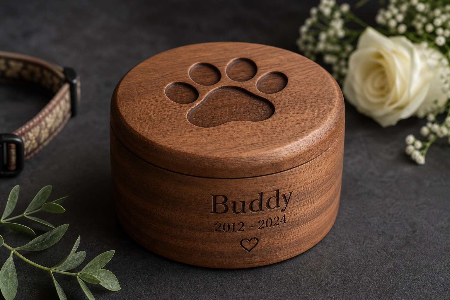 Lune Paws wooden paw print urn